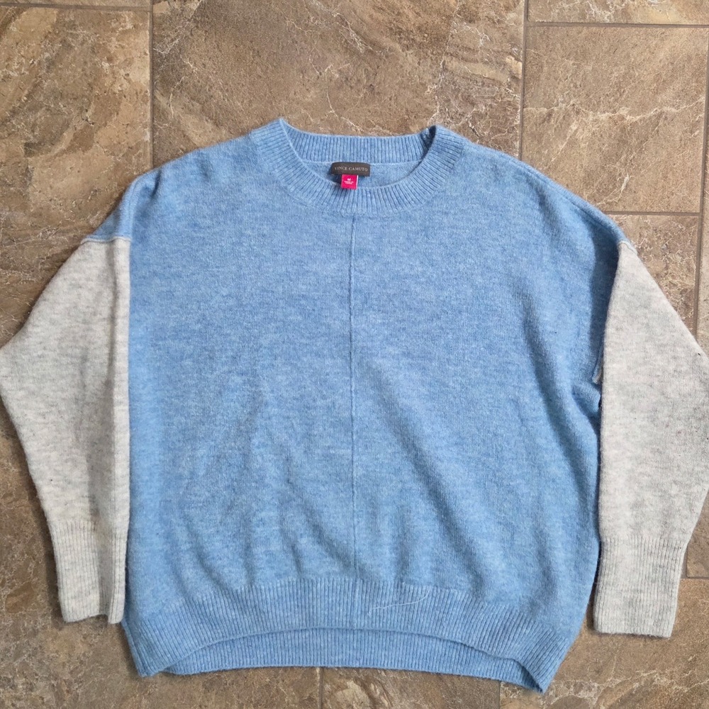 Vince Camuto Blue Grey Colorblock Crewneck Sweater Womens Medium Knit Top